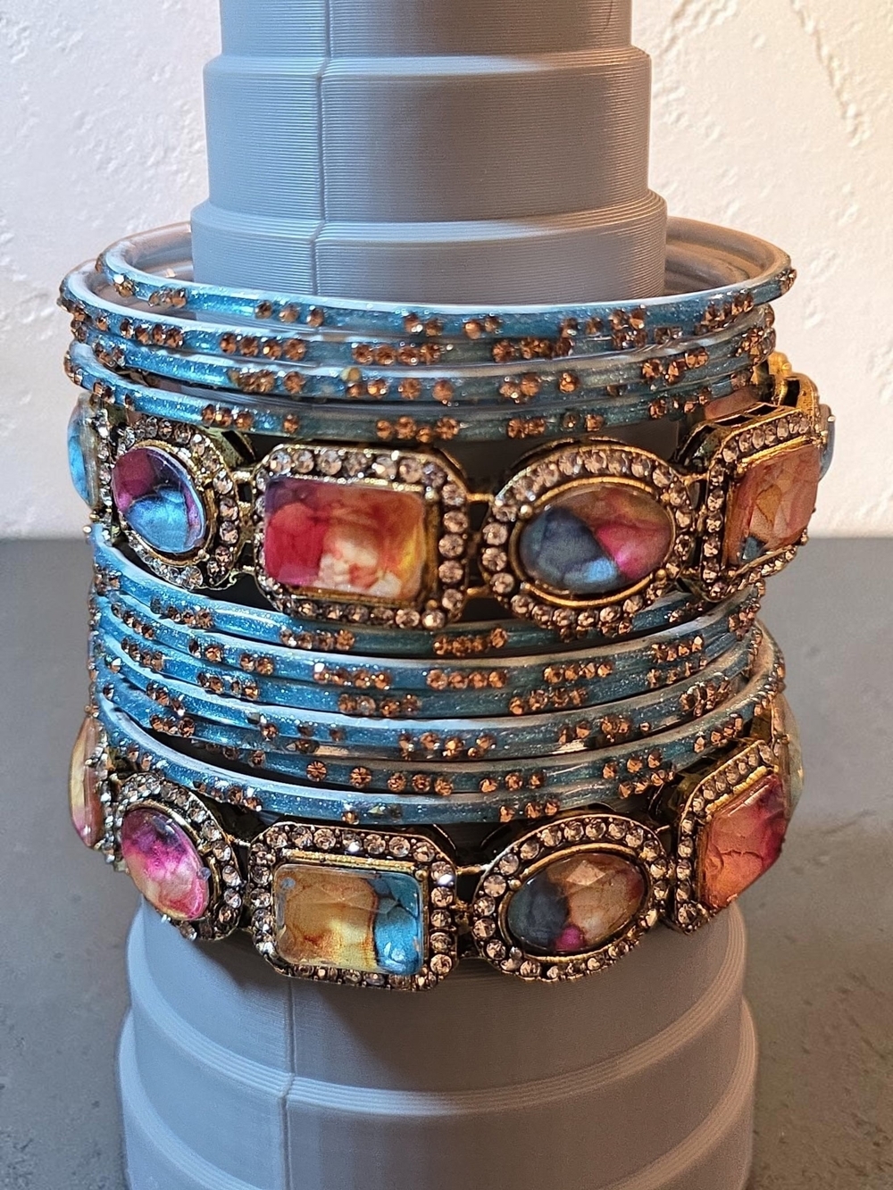 SASSIFIED BOUTOQUE 14 PIECE Multicolor Stone & Blue Glitter  Bangle Bracelet Set